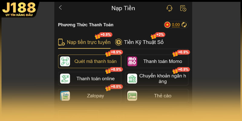Các phương thức đáng thử trong giao dịch nạp tiền j188